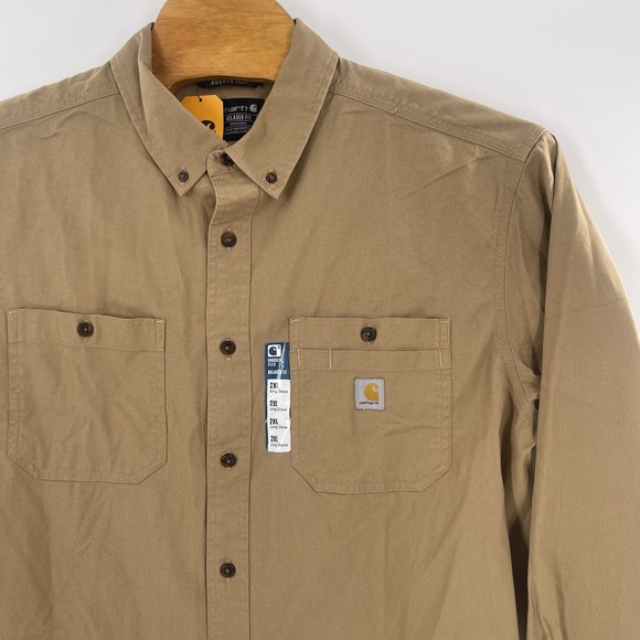 Carhartt Rugged Flex Men Flannel Long Sleeve Shirt Dark Khaki (Tan) Sz 2X-Large - Picture 2 of 3